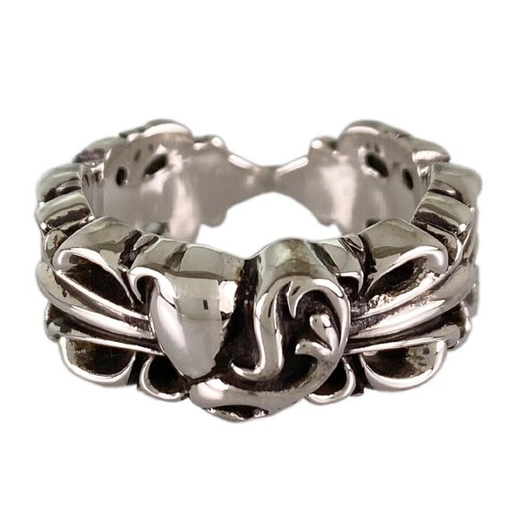 CHROME HEARTS Double Floral Cross Heart Silver Ring - Picture 2 of 14